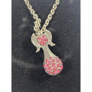 ANGEL PENDANT CELEBRATE LIFE  Costume Jewelry Silver Pink Cathedral Art AWP203